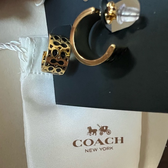 Coach Gold and Black huggie Hoop Earrings - Picture 3 of 4